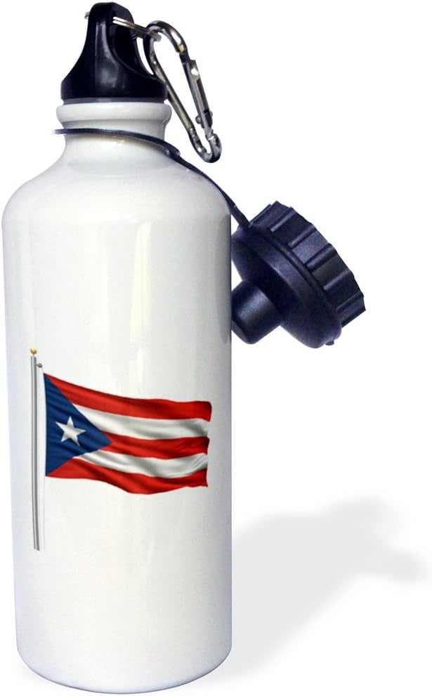 3dRose "Flag of Puerto Rico on a flag pole over white Rican" Sports Water Bottle, 21 oz, White