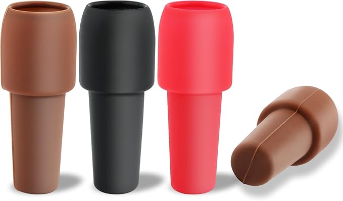 4pcs Wine Stoppers, Air Tight Flexible Beer Bottle Stopper Reusable Silicone Wine Sealer for Wine bottles Beverage Bottle Stoppers(red+black+grey+coffee)