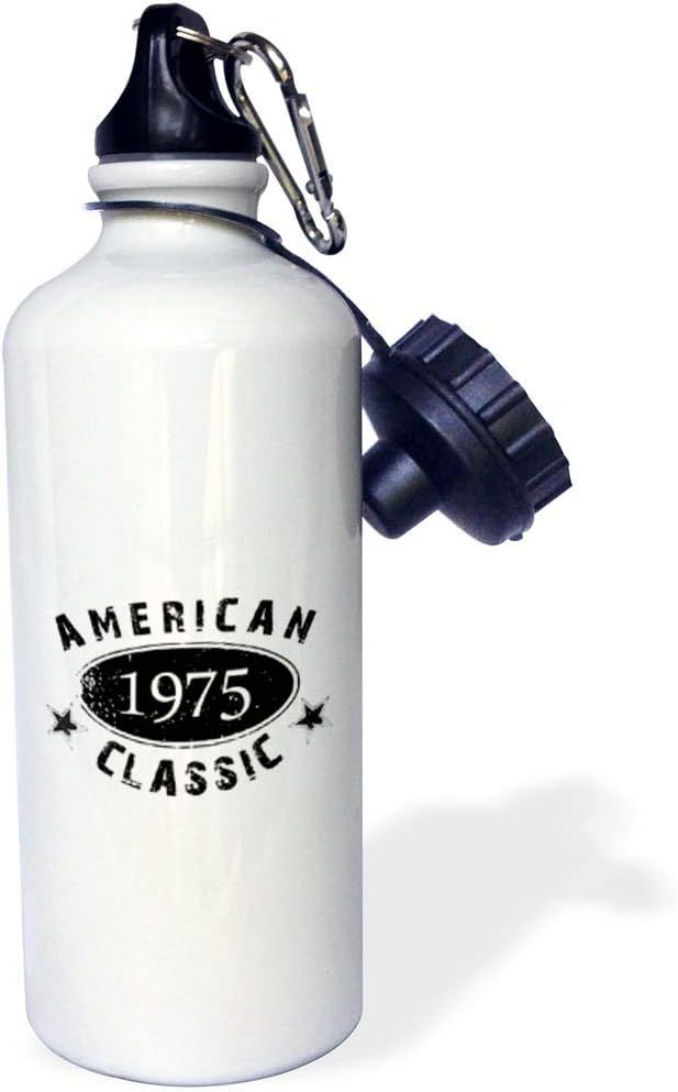 3dRose "1975 American Classic-Personalized Birth Year Birthday gift-black grunge vintage look-funny" Sports Water Bottle, 21 oz, White
