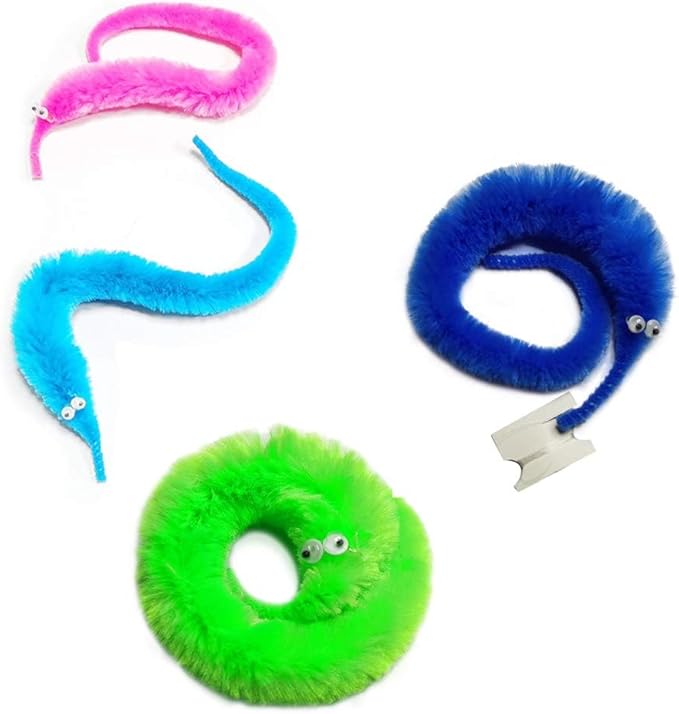 60 Pack Fuzzy Worm Toys String Pets Fuzzy Worms On String Bulk Trick Toy Party Favors for Kid Cat (12 Colors)