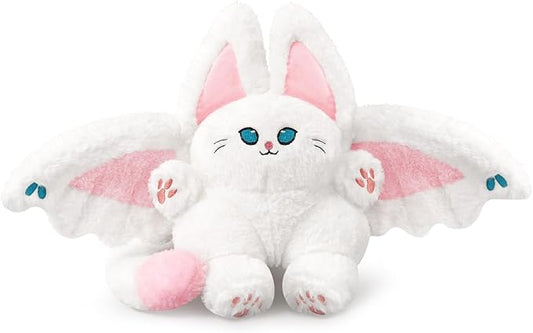 PEACH CAT Cute Bat Cat Plush Pillow Kawaii Bat Cat Stuffed Animal Toys for Kids White and Pink 12"
