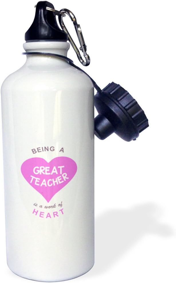 3dRose Teacher is a work of Heart-Thanks for teaching quote-Sports Water Bottle, 21oz , Multicolored