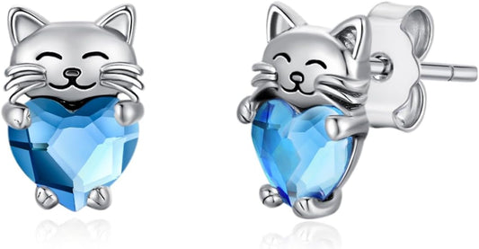 925 Sterling Silver Cat Earrings Cute Animal Kitten Stud Earrings cat Jewelry Gifts for Women Girls Hypoallergenic Earrings for Sensitive Ears