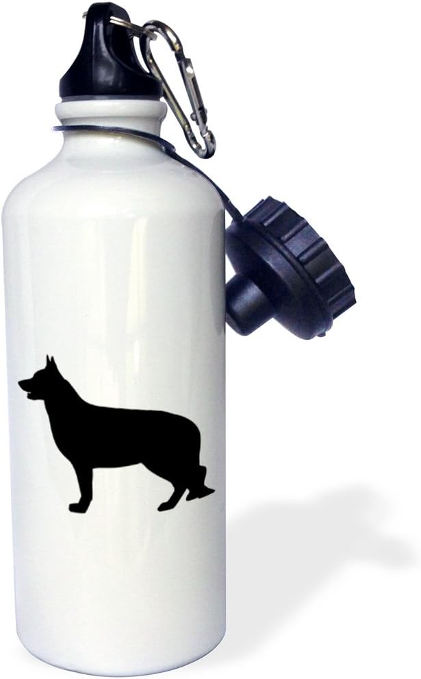 3dRose German Shepard Silhouette Sports Water Bottle, 21 oz, White