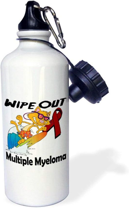 3dRose "Wipe Out Multiple Myeloma Awareness Ribbon Cause Design" Sports Water Bottle, 21 oz, White