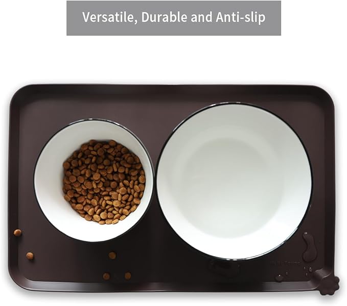 Hoki Found Silicone Pet Food Mats Tray - High-Lips Pet Dog Cat Bowl Mats - Pet Feeding Mat - Waterproof Dog Cat Food Mats -Pet Water Mats for Floors - Dark Oak