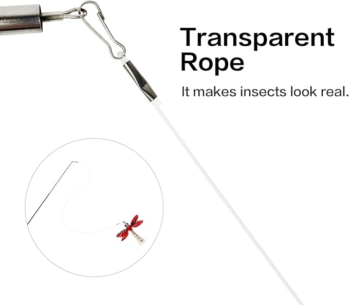 TTcat Cat Feather Wand Toys,Retractable Wand Toy with 3 Simulation Insects Refills, Transparent Carbon Wire,Interactive Cat Toy Kitten Toy for Indoor Cats to Play Chase Exercis