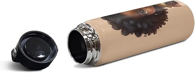 African Girl 18 oz Insulated Water Bottle with Handle Stainless Steel Sports Water Flask Cup Portable Handle Lid Hot and Cold Water Bottle Magic American Afro Travel Canteen Mug