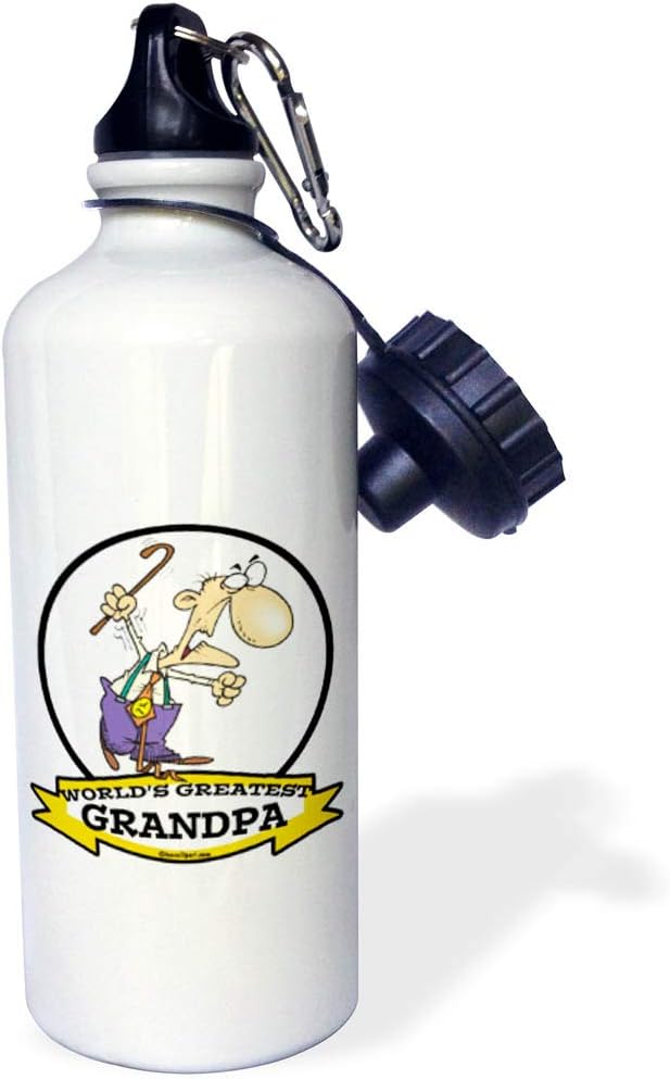 3dRose "Funny Worlds Greatest Grandpa Cartoon" Sports Water Bottle, 21 oz, White