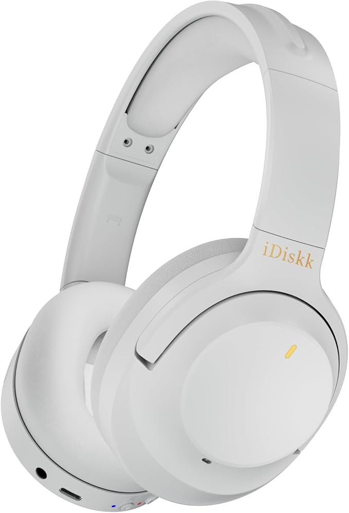 iDiskk E11 Hybrid Active Noise Cancelling Headphones, Wireless Bluetooth Headphones, with Microphone Deep Bass, 60H Playtime,Hi-Res Audio Wireless Headsets for Commuting,Flight Trips,Studying (Grey)