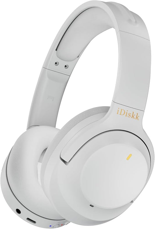 iDiskk E11 Hybrid Active Noise Cancelling Headphones, Wireless Bluetooth Headphones, with Microphone Deep Bass, 60H Playtime,Hi-Res Audio Wireless Headsets for Commuting,Flight Trips,Studying (Grey)