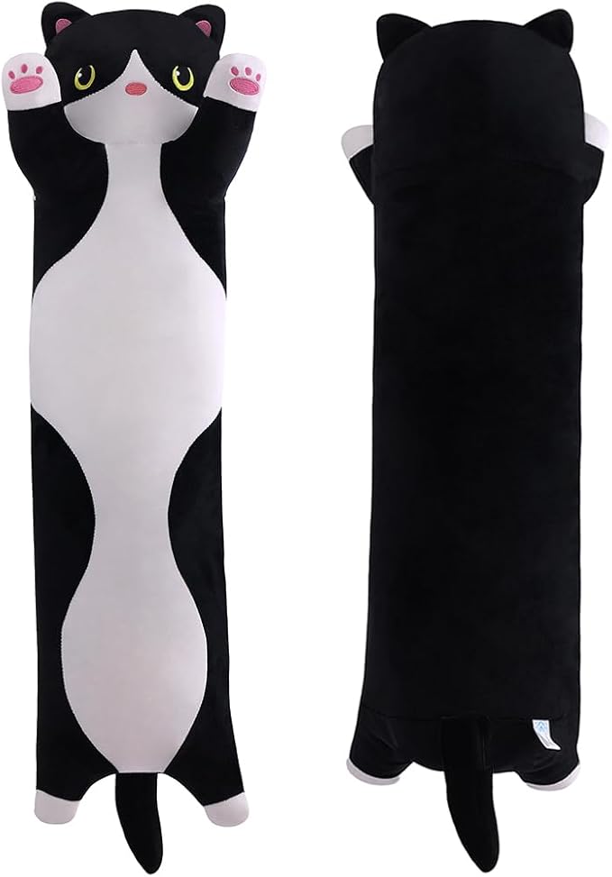 Long Plush Cat Toy Pillow Stuffed Animal Cat Kids Plush Toy Pillow for Kids and Girls Toy Doll(Black&White,70cm/27.6in)