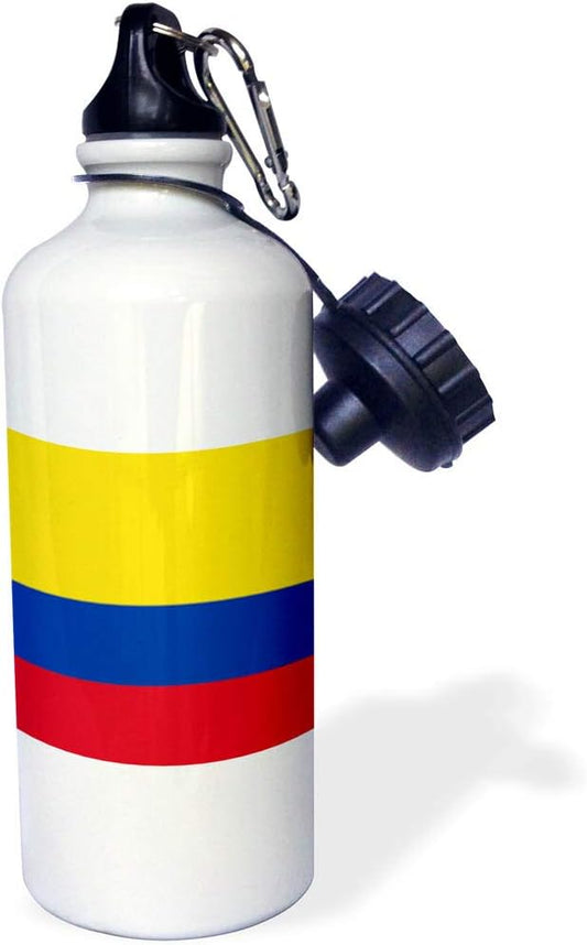 3dRose Flag of Colombia Colombian Gold Yellow Blue Red Horizontal Stripes Patriotic South America American Sports Water Bottle, 21 oz, White
