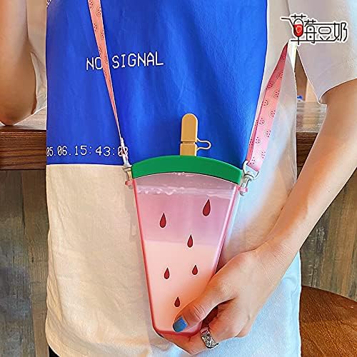Ice Cream Pink Cup with Straw Birthday Party Gift Picnic Ice Water Bottle Travel Mug with Strap (Ice Cream Dragon fruit, 320 ml)