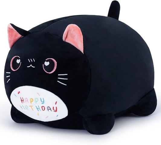 Birthday Cat Plush Pillow Stuffed Animal Toy, Black Birthday Cat Plush Stuffed Animals, Soft Cat Plush Pillow for Kids(Black Cat, 40cm/15.7inch)