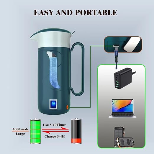 Hydrogen Alkaline Water Maker Machine Generator Hydrogen Water Bottle Pitcher Ionize System with SPE & PEM Tech, Make Hydrogen Content to 800-1600 PPB(Green)