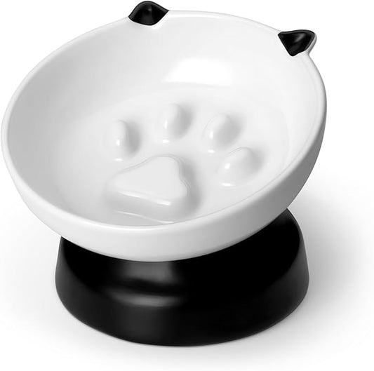 vancasso Slow Feeder Cat Bowls, Ceramic Elevated Slow Feeder Cat Bowls, Raised Food Bowl for Wet Food (Black)