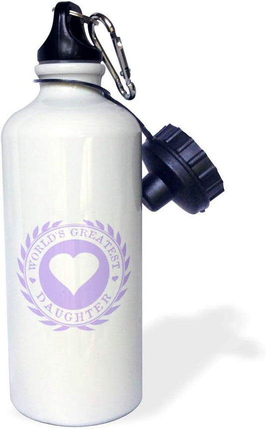 3dRose Worlds Greatest Daughter Award Lilac Purple Fun Family Love Gifts Sports Water Bottle, 21 oz, White