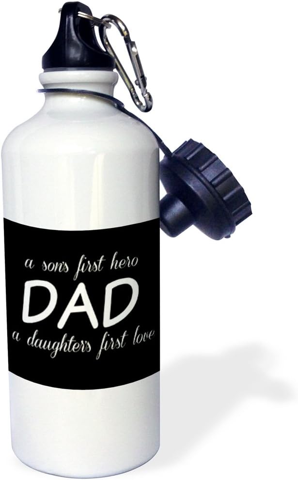 3dRose Dad, a sons hero a daughters first love, white lettering-Sports Water Bottle, 21oz , Multicolored