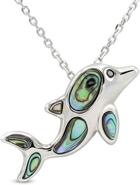 AFFY Abalone Shell Animal (Starfish, Dolphin, Seahorse, Frog, Dragonfly, Whale Tail, Turtle) 14K White Gold Over Sterling Silver Pendant Necklace Jewelry Gift For Her