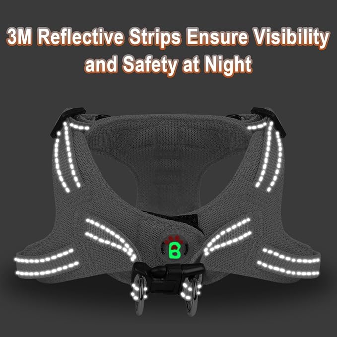 Dog Harness Step in Dog Vest Harness, Reflective Adjustable Puppy No Pull Harness Breathable Soft for Small and Medium Dogs Cats, Grey, XS