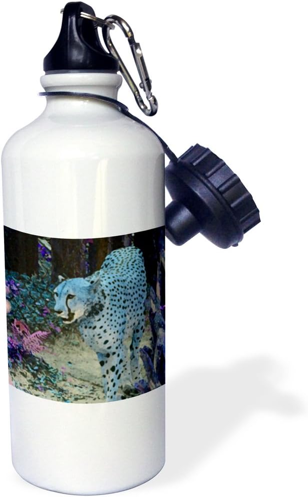 3dRose Cheetah Painting Blue Hue Cat Walking-Sports Water Bottle, 21oz , Multicolored