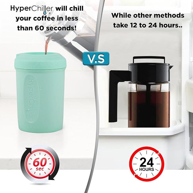 HyperChiller HC1 Patented Iced Coffee/Beverage Cooler, NEW, IMPROVED,STRONGER AND MORE DURABLE! Ready in One Minute, Reusable for Iced Tea, Wine, Spirits, Alcohol, Juice, 12.5 Oz, Mint