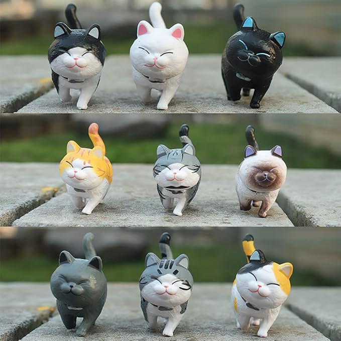 Cat with Balls Figure Miniature Mini Cat Kitty with Balls Figures Set for Dollhouse,Fairy Garden,Cake Topper,Easter Eggs,Desk Decoration,Succulent Plant Pot Decoration,Birthday Gift - 9 pcs