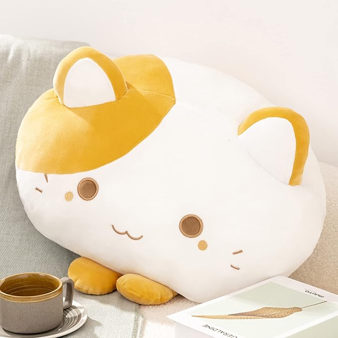 Cute Soft Round Tabby Cat Plush Toys - Kitten Plushies Throw Pillow & Cuddly Cat Doll Pillow Gift for Kids and Lovers (Yellow)