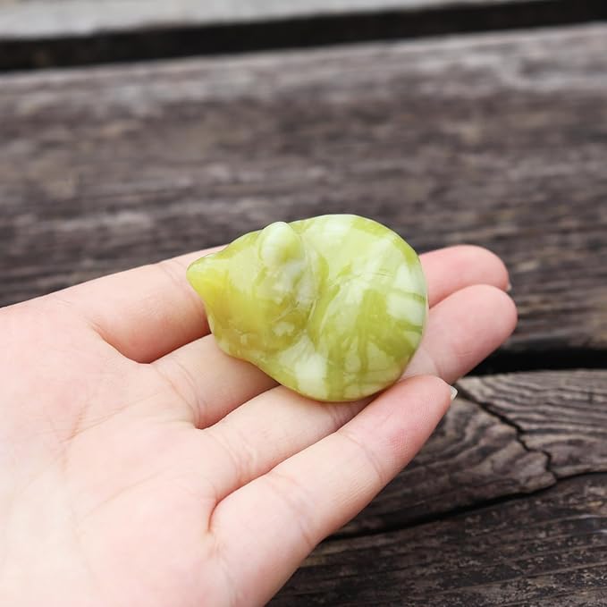 Crystal Cat Figurine, Mix 6PCS Sleeping Kitty Cat Collectibles Lucky Cat Statues, Stone Carving Cat, Black Obsidian Polished Crystal Cat Decoration Animal Figurines 1.5"