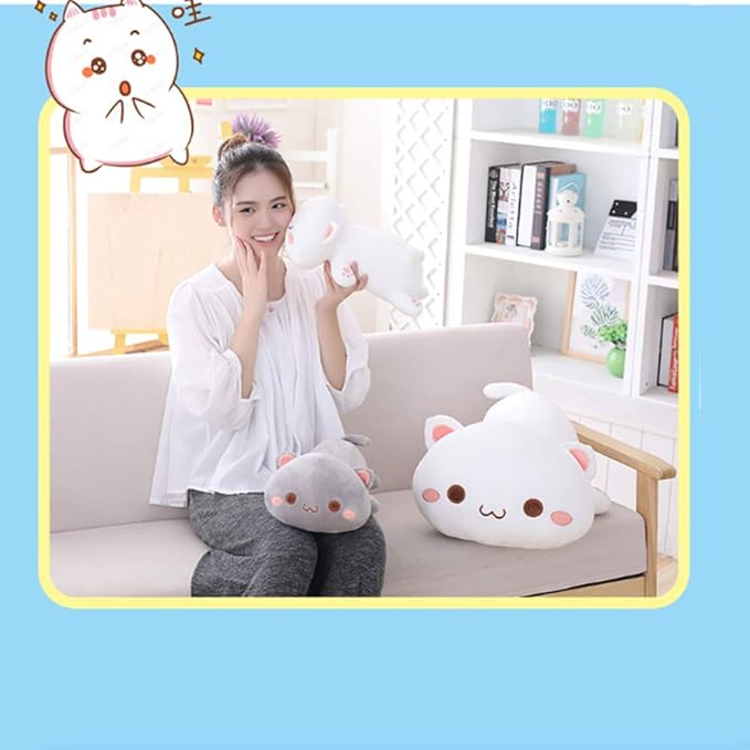 Cute Kitten Plush Toy Stuffed Animal Pet Kitty Soft Anime Cat Plush Pillow, Plush Cat Doll Soft Stuffed Kitten Pillow Doll Toyfor Kids (White)