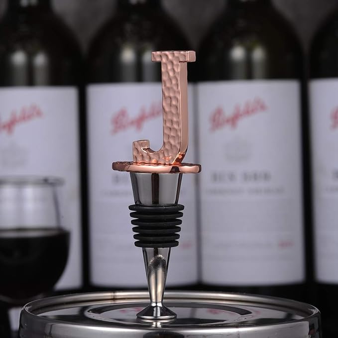 Miicol Wine Stopper, Prosecco Stopper, Wine Bottle Stopper, Personalised Champagne Stopper, Rose Gold Wine Accessories, Wine Lovers Gift, Monogram Gift, Letter J