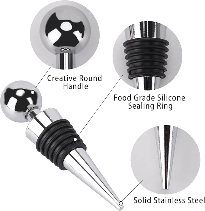 8Pcs Wine Stopper Bottle Stopper Wine Saver, Silicone Reusable Wine Corks, Wine Bottle Stopper for Bar, Camping, Party, Wedding (Silver)