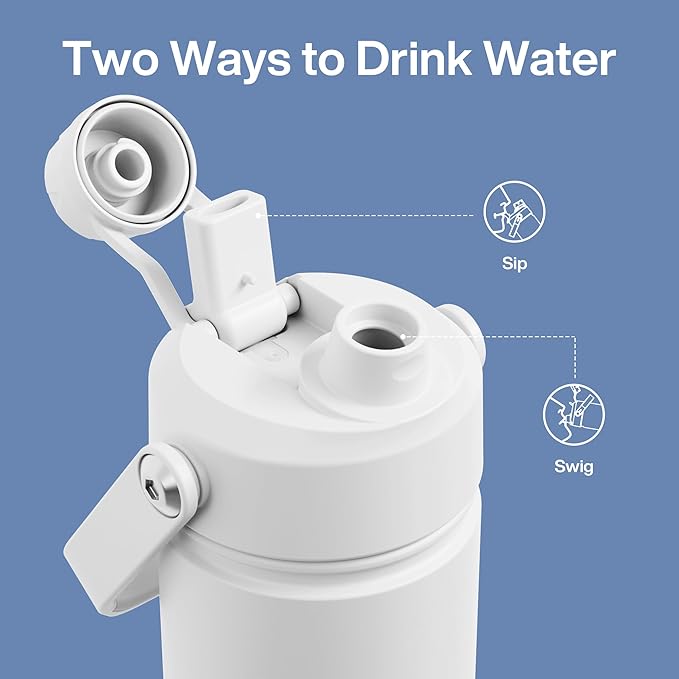 Insulated Water Bottle with Straw Stainless Steel Water Bottle, Leak-Proof, BPA-Free, Double Wall Vacuum Keeps Cold for 24 Hours for Sports, Travel, School (18 oz, Polar White)