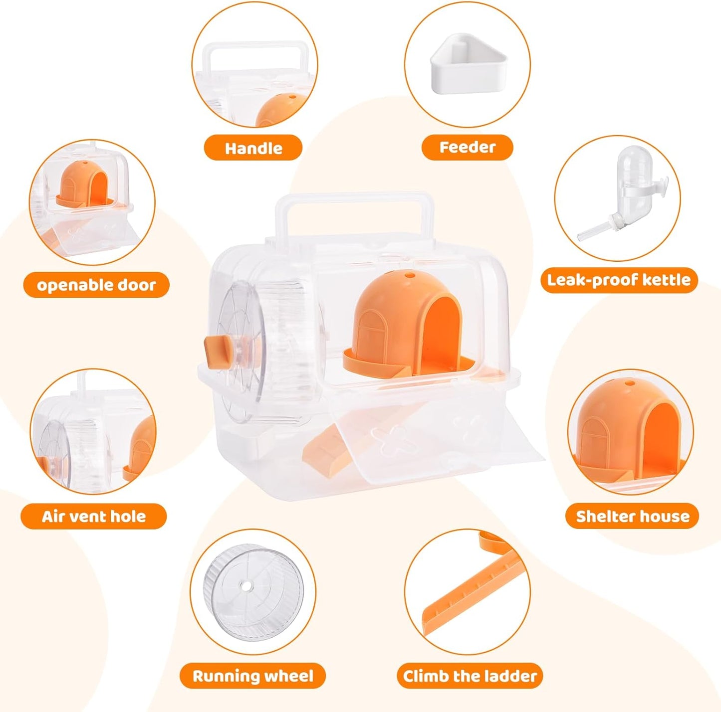 Portable Hamster Travel Carrier Cage,Outdoor Small Pets Breathable Cage,Multifunctional Guinea Pig Carrier with Water Bottles, Running Wheels, Ladders, Dodge Houses and Feeders (Blue, Style B)