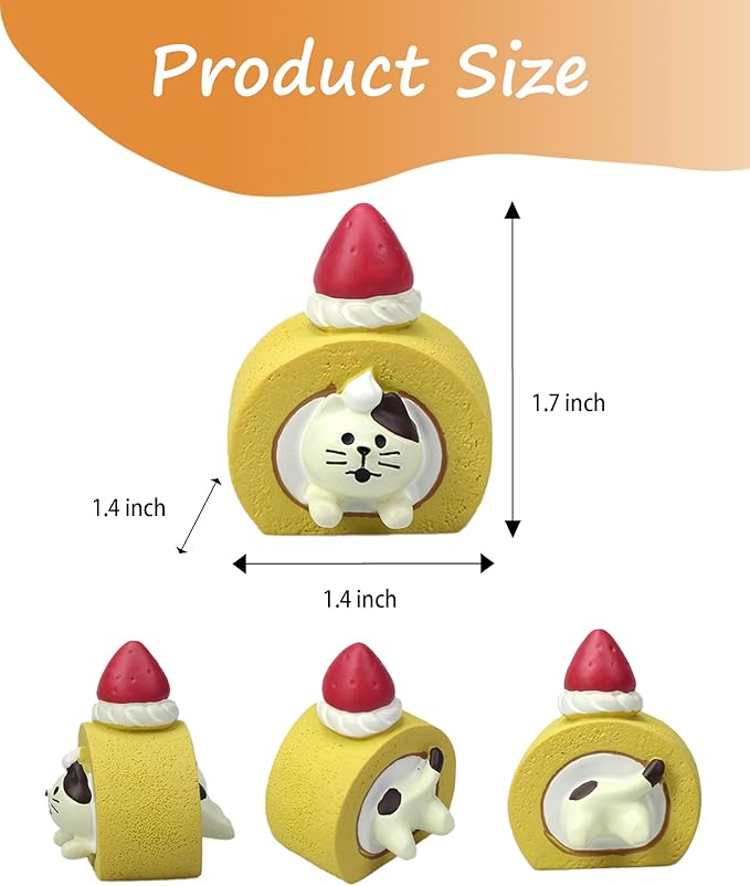 Cute Miniature Cat Figurine Resting on Swiss Roll Resin Mini Cat Figures, Kitten Miniature Desk Accessories - Perfect Cute Cat Gift for Cat Lovers