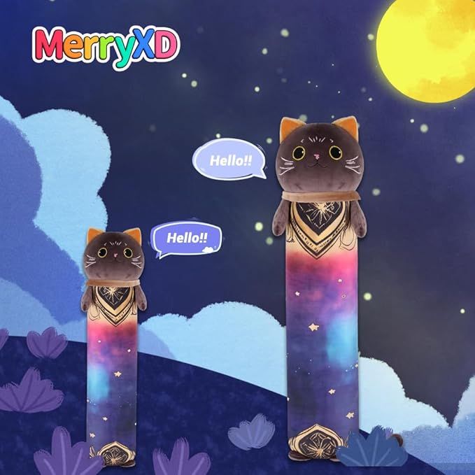 MerryXD Kawaii Long Cat Plush Body Pillow, 36”Soft Cute Black Stuffed Animals Plushies, Kids Big Doll Toys, Ideal Gifts for Cuddles,Girls,Girlfriend,Boys,Birthday,Christmas,Halloween,Valentine's Day