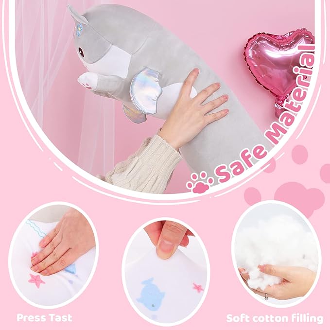 AIXINI Long Cat Plush Pillow Cartoon Cute Gray Cat Stuffed Animals, Soft Kawaii Kitten Plushies Pillow Toy for Kids (Gray,27.5inch)