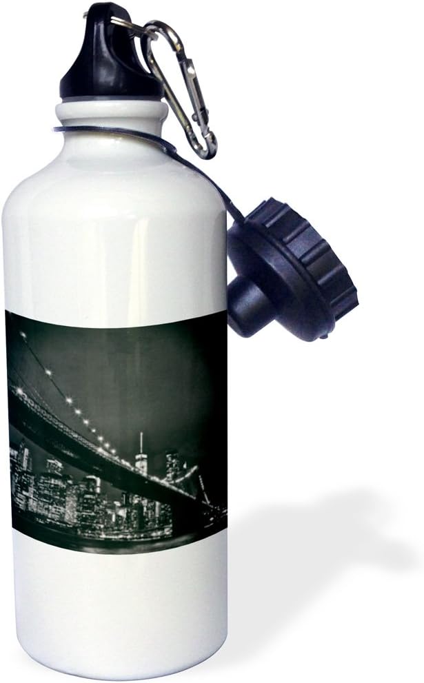 3dRose New York Scene of The Brooklyn Bridge and Manhattan Skyline at Night Sports Water Bottle, 21 oz, Multicolor