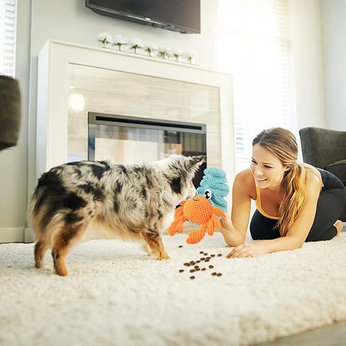 AWOOF Hermit Crab Shape Squeaky Dog Chew Toys - Interactive Snuffle Toys for Small & Medium Dogs, Release Stress & Train Natural Foraging Instincts