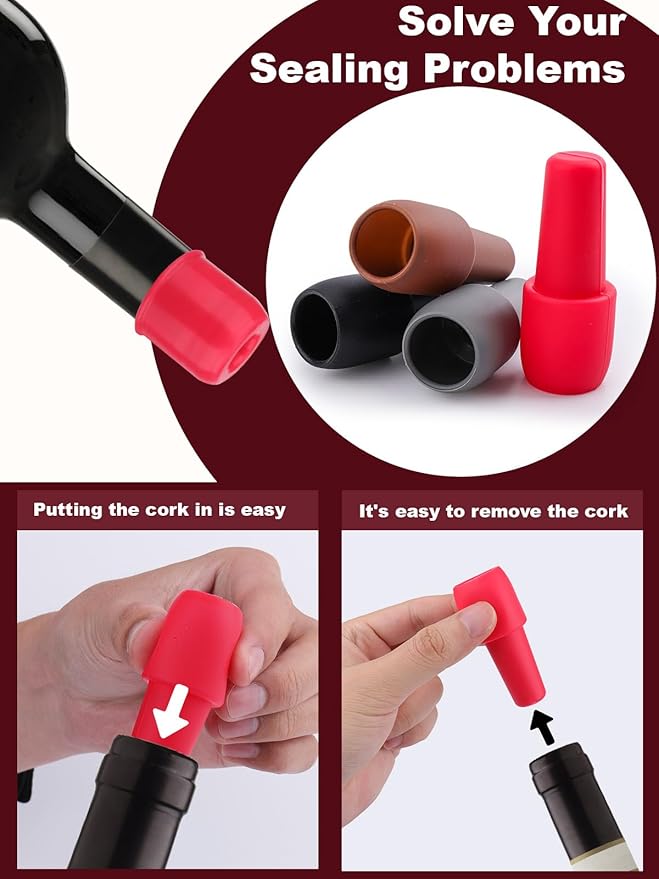 Mity rain Silicone Wine Stoppers Reusable 8pcs, Colorful Wine Stoppers for Wine Bottles, Bottle Stopper for Wine Champagne Beer Bottle(8)