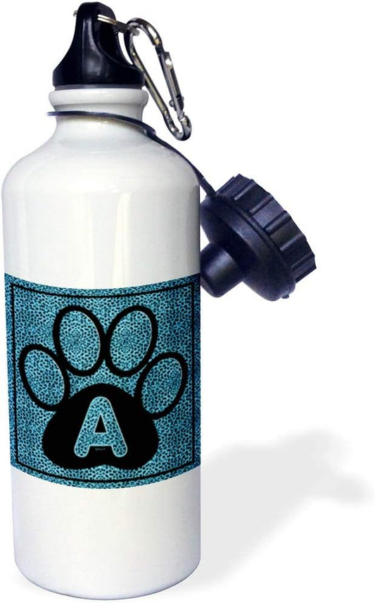 3dRose Letter A Blue Cheetah Print Cat Paw Sports Water Bottle, 21 oz, Natural