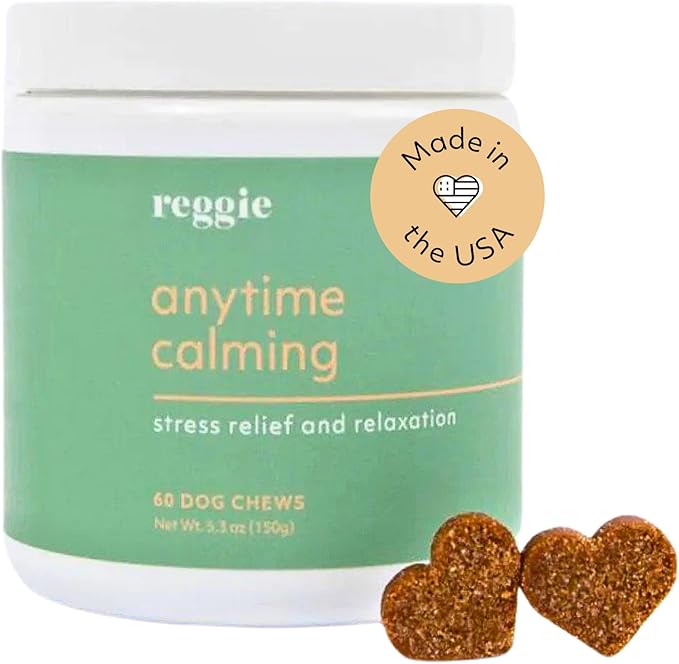 Reggie Anytime Calming Chews for Dogs | Natural Calming Dog Treats to Reduce Hyperactivity, Separation Anxiety, & Stress | Vet-Approved & Ideal for All Ages, Breeds, and Sizes - 60 Soft Chews