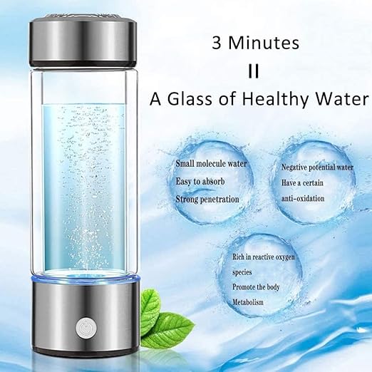 Hydrogen Rich Health Cup Alkaline Ionizer Generator USB Rechargeable Electrolysis Generator Ionization Bottle Weak Alkaline Cup Anti-Oxidation and Anti-Aging Glass Health Cup