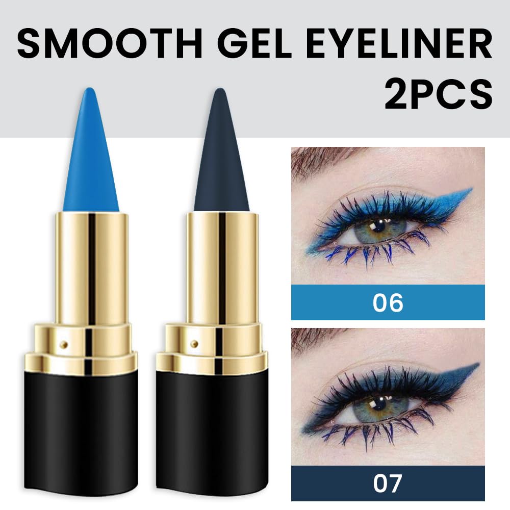 evpct 2Pcs Light Dark Blue Gel Eyeliner Pencils Eye Black Face Paint Stick Lipstick Halloween Makeup Set Waterproof Smudge Proof Eyeliner Pen Crayon Smokey Eye delineador de ojos contra el agua