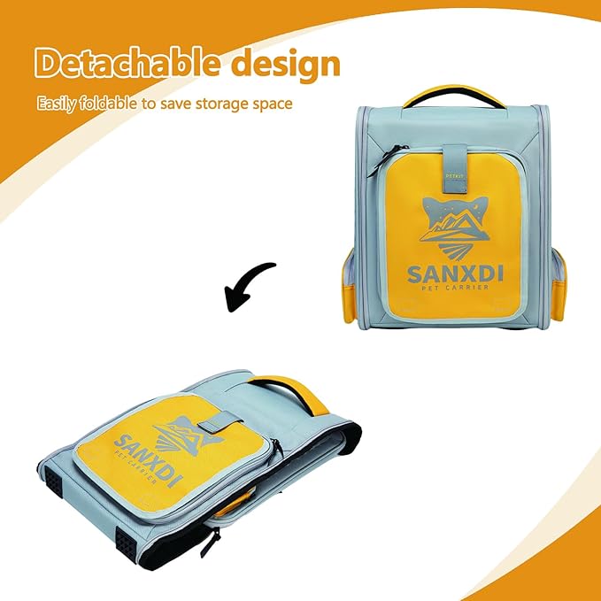 Expandable Pet Backpack, Cat Backpack with Breathable Mesh, Collapsible Soft Cat Travel Bag for Outdoor Hiking, Large Space Dog Backpack(Blue)