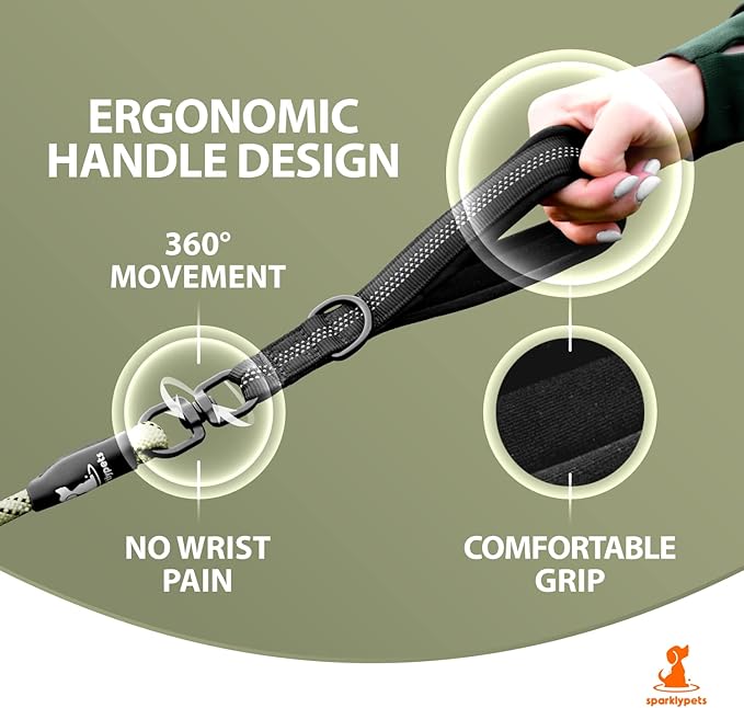 SparklyPets Double Dog Leash for 2 Dogs – Rope Bungee Dual Leash for Medium and Large Breeds with Padded Handles & Tangle Free (Green Range, Medium/Large)