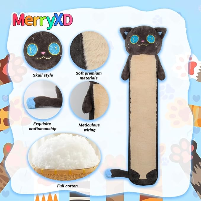 MerryXD Long Cat Plush Kawaii Body Pillow, 20” Cute Black Cat Stuffed Animals Soft Plushies, Big Eyes Kitten Plush Toys Throw Pillow Doll Gift for Girlfriend,Birthday,Christmas,Halloween