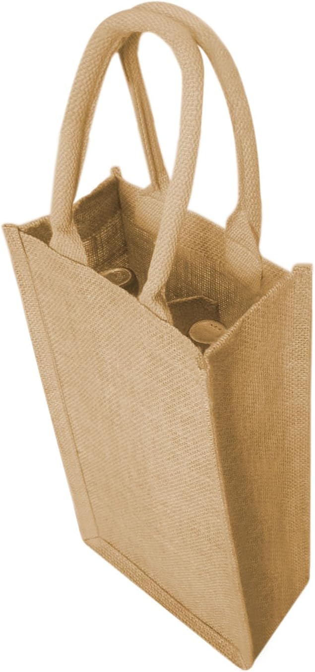 2Pack Jute Burlap Double Bottle Wine Tote Bags with Soft Cotton Handles Reusable for Wedding, Parties,Birthdays