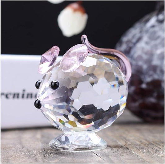 H&D HYALINE & DORA Pink Mouse Tiny Crystal Figurines Clear Glass Art Pet Animals Collectible Gift Home Decor